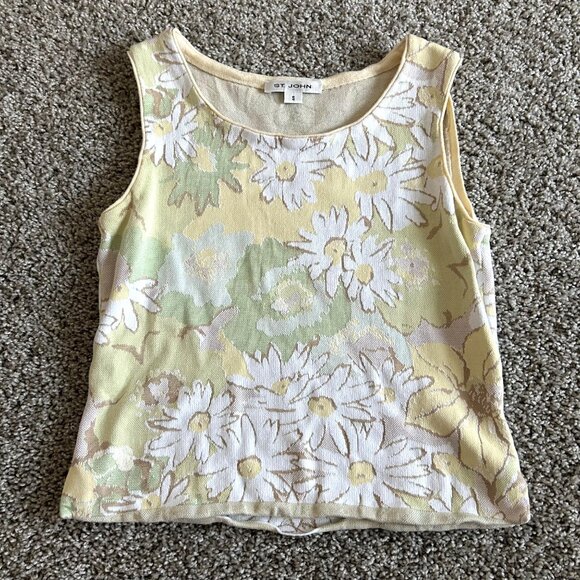 St. John Women's Small Yellow Daisy Floral Knit Sleeveless Top - Picture 6 of 6